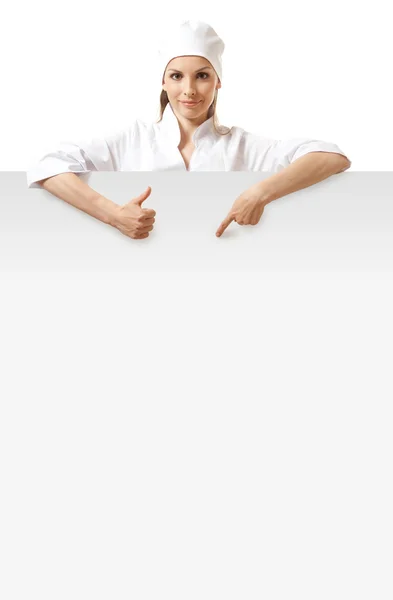 Doctor showing billboard sign with copy space — Stock Photo, Image
