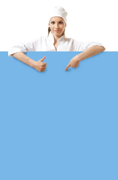 Doctor showing billboard sign with copy space — Stock Photo, Image