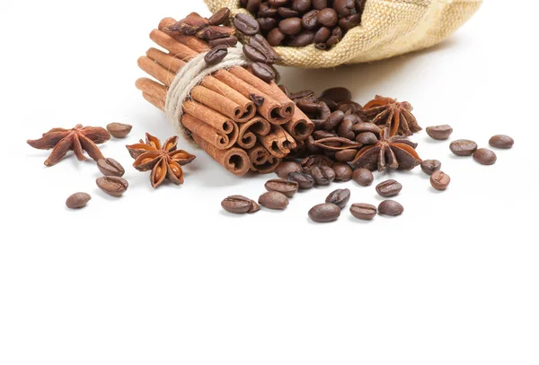 Coffee, cinnamon and star anise — Stock Photo, Image