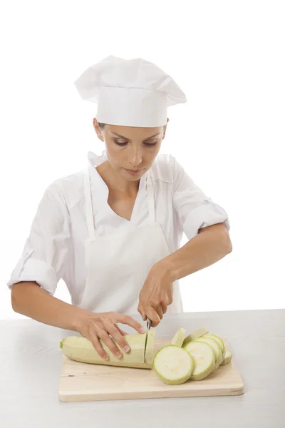 Woman cook with marrow — Stock Photo, Image