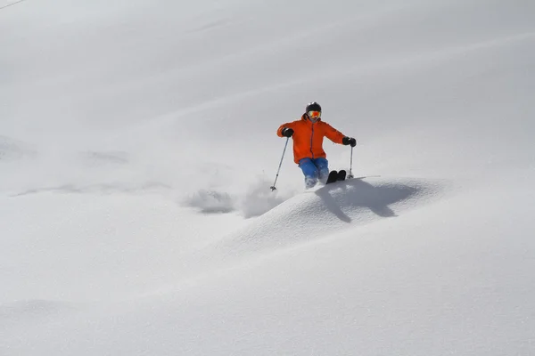 Esquiador en polvo profundo, freeride extremo — Foto de Stock