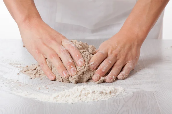 Hands knead rye dough — Stock Photo, Image