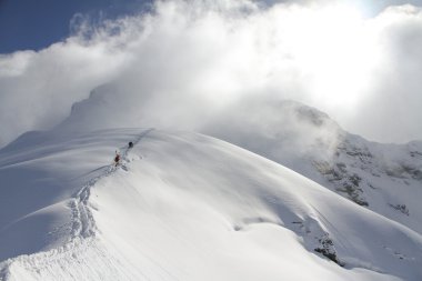 karlı bir dağ tırmanışı kayakçı