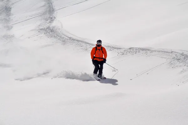 Derin toz, aşırı freeride kayakçı — Stok fotoğraf