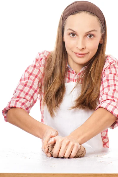 Nő dagaszt tésztát rozs — Stock Fotó