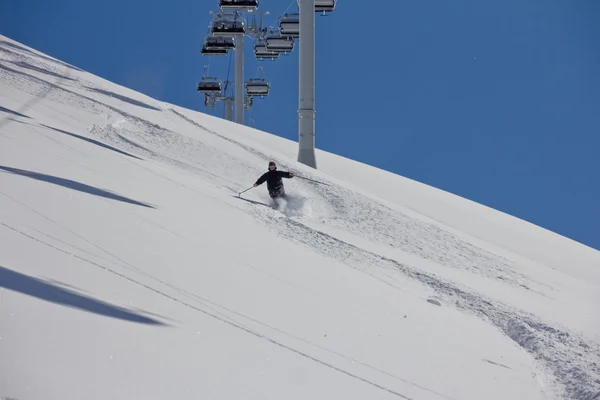 Esquiador en polvo profundo, freeride extremo — Foto de Stock