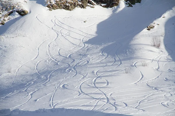 Freeride, tracks op een helling. — Stockfoto