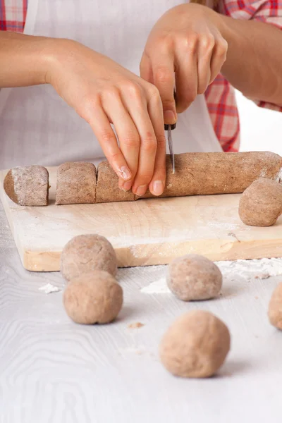 Cook hands preparing dough — Stock Photo, Image