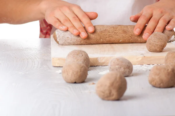 Cook hands preparing dough — Stock Photo, Image