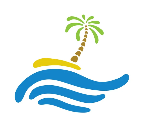 Palma tropical en isla con mar. — Vector de stock