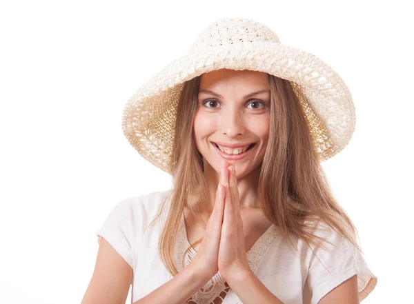 Mujer en un sombrero de ala ancha — Foto de Stock