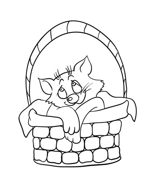 Cartoon kattunge i en korg, vektor illustration — Stock vektor