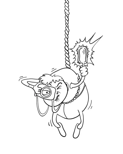 Paparazzi photographer hanging on a rope, vector illustration — Stock Vector