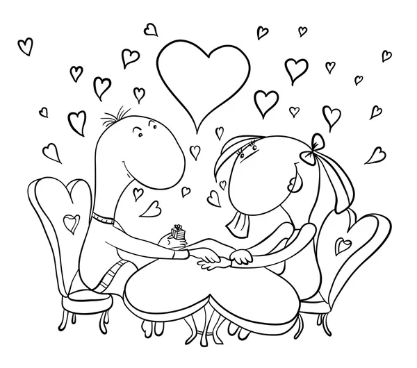 Pareja amorosa sentada en una mesa, ilustración vectorial — Archivo Imágenes Vectoriales