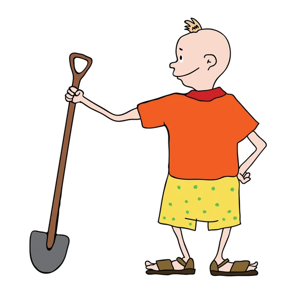 Мальчик в шортах с лопатой, вектор — стоковый вектор