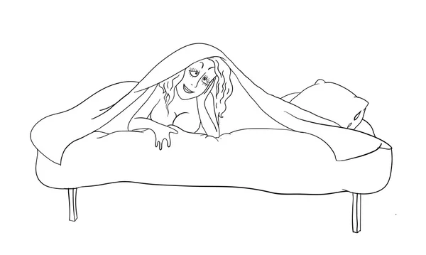 Mujer sexy acostada en la cama, vector — Vector de stock