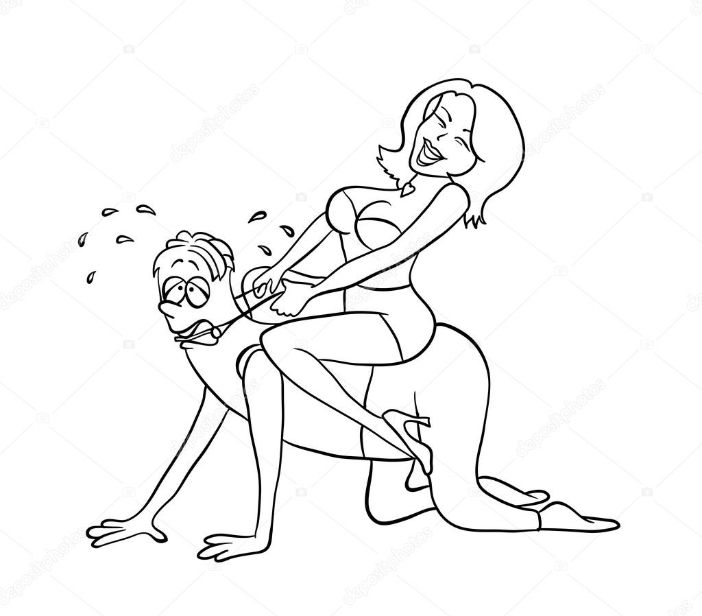 woman riding on man, role-playing game, vector illustration