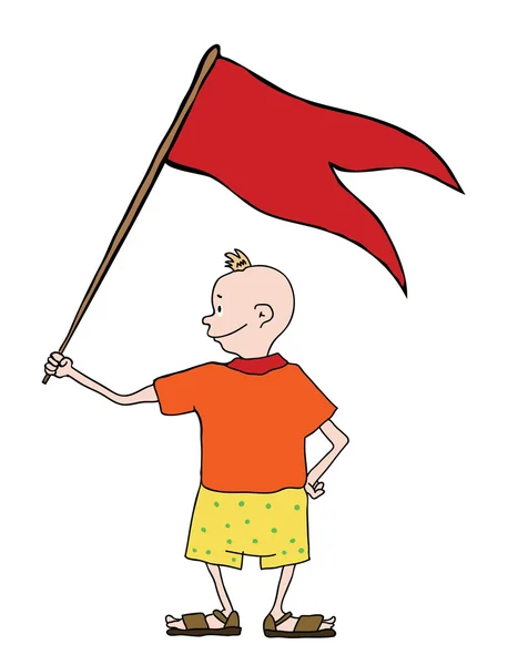 Niño en pantalones cortos con bandera, vector — Vector de stock