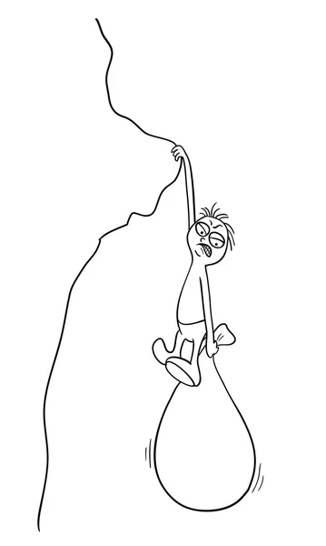 Man with a bag hanging over the precipice, vector — Stock Vector