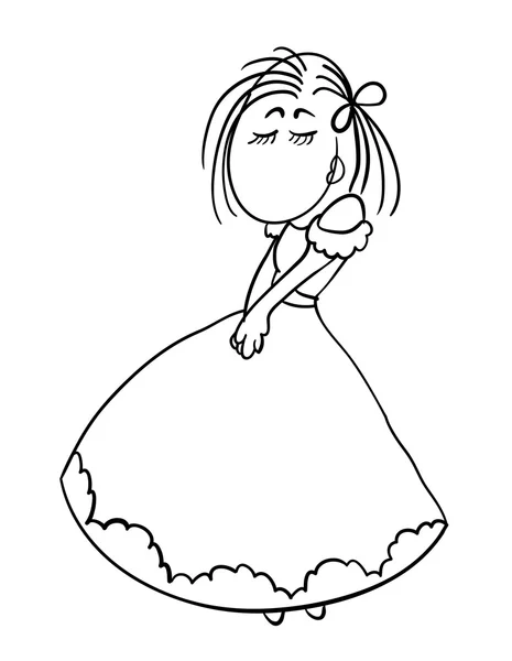 Tímido chica de dibujos animados en un vestido, vector — Vector de stock