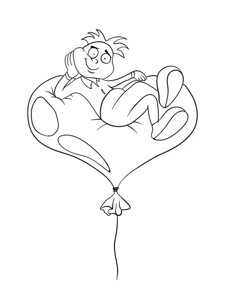 Man lies on balloon in the shape of heart, vector — Stock Vector