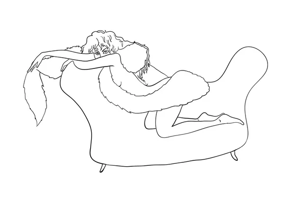 Sexy Mädchen sitzt auf einem Sofa, Vektor-Illustration — Stockvektor