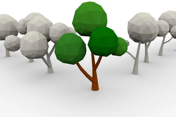 Low-poly avenue of trees — Stock Photo, Image