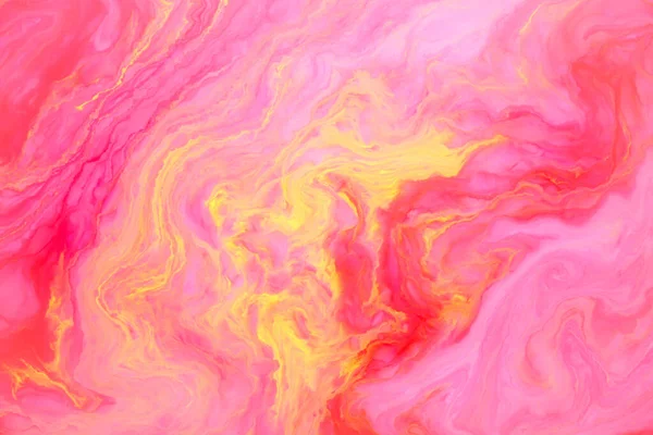 Absztrakt színű márvány háttér, foltok rózsaszín és sárga festék a víz felszínén. Folyékony színes háttér. — Stock Fotó