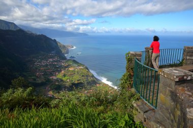 The spectacular North coast from Sao Jorge (and Arco de Sao Jorge) to Ponta Delgada viewed from the viewpoint Miradouro da Beira da Quinta, Madeira island, Portugal