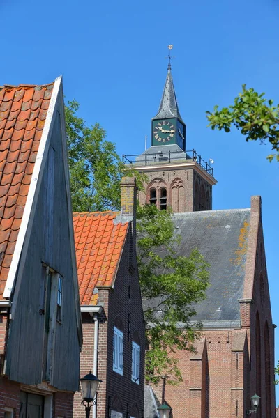 Kolorowe Zabytkowe Fasady Domów Rijp Alkmaar Holandia Północna Holandia Wieżą — Zdjęcie stockowe