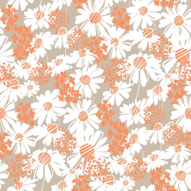 Yumuşak beyaz papatya deseni kumaş, tekstil, ambalaj, yüzey, ağ ve parmak izi tasarımı için. Eski tarz papatya çayı vektör çizimi. 