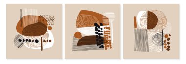 Soyut minimalist kartlar seti. Minimum el çizimleri, şekiller, çizgiler poster koleksiyonu. Moda tasarımı için vektör illüstrasyonu, modern baskı, minimal düz bir şablon. Doğa esinlenmiş vektör.