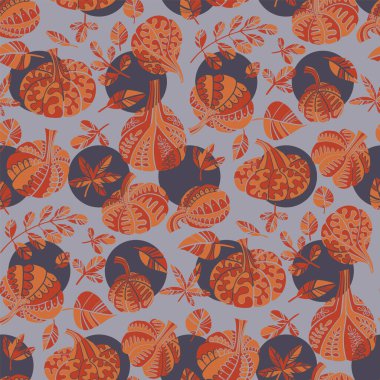 Arka plan, kumaş, tekstil, ambalaj, yüzey, ağ ve parmak izi tasarımı için modern balkabağı deseni. Tekstil için modaya uygun bir sonbahar balkabağı silueti. Vektör kiremit uyumluluğu. 