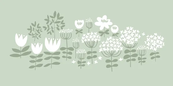 Weiße Wiese Sommerblumen Silhouettenmuster Für Karte Einladung Hochzeit Banner Web — Stockvektor