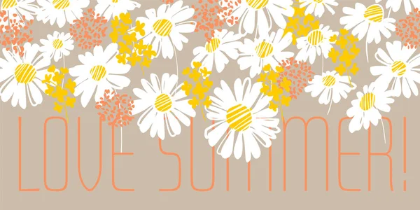 Shabby Summer Daisy Flowers Card Header Invitation Poster Social Media — Stock Vector