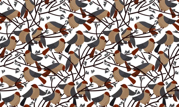 Funny Decorative Sparrow Birds Seamless Pattern Background Fabric Textile Wrap — Stock Vector