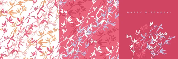 Dessiné Main Fleurs Orchidée Sauvage Croquis Motif Sans Couture Ensemble — Image vectorielle
