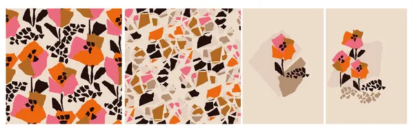 Минималистский Современный Цветочный Абстрактный Набор Шаблонов Современный Потрепанный Мозаичный Стиль — стоковый вектор