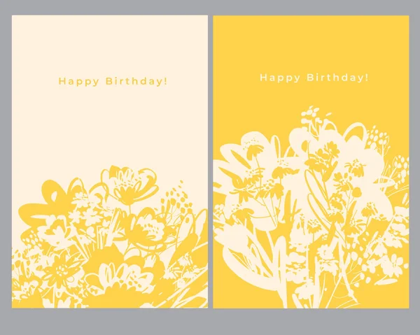 带有抽象夏季花卉的海报垂直卡片 金黄色夏季工程的花卉素描矢量元素 — 图库矢量图片