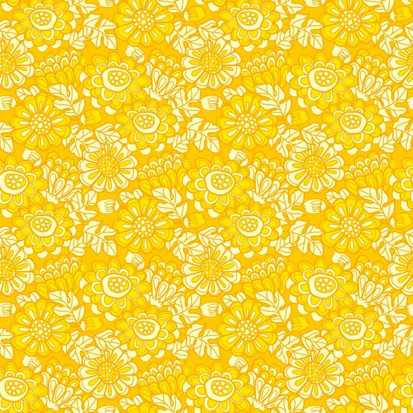 Fall Yellow Marigold Flowers Seamless Pattern Background Fabric Textile Wrap — Stock Vector