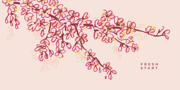 Весенний Цветок Заголовок Баннер Карточка Следы Векторных Ручных Рисунков Милые — стоковый вектор