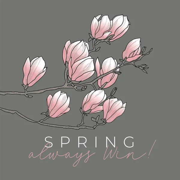 Frühling Rosa Magnolienblüte Zweig Linie Kunststil Für Karte Header Einladung — Stockvektor