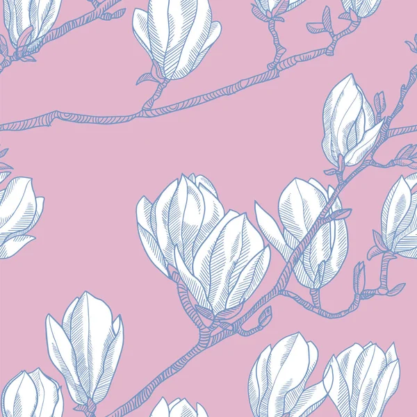 Wiosna Kwiat Magnolii Gałąź Bezszwowy Wzór Dla Tła Tkaniny Tkaniny — Wektor stockowy