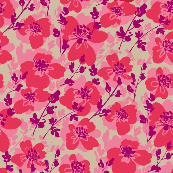 Жирный Розовый Цветочный Летний Безseamless Узор Фонового Текстильного Оберточного Поверхностного — стоковый вектор