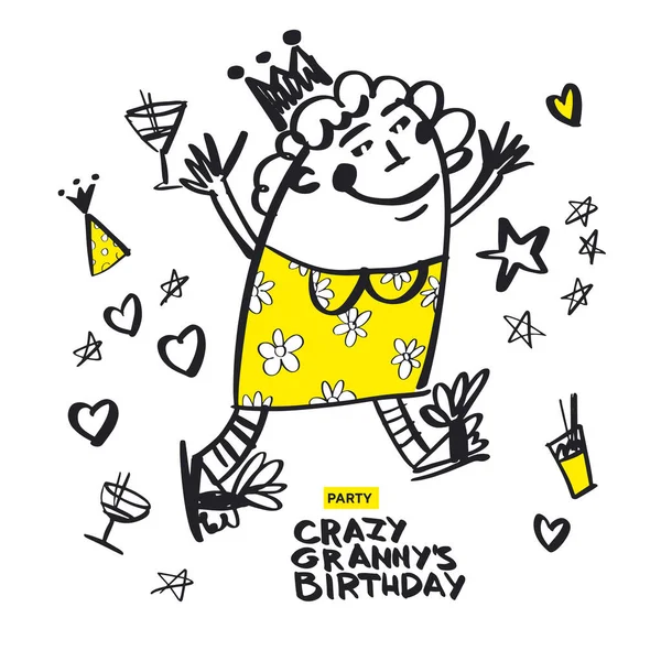Γιαγιάκα Γιορτή Των Γενεθλίων Άθλιο Σκίτσο Για Την Κάρτα Κεφαλίδα — Διανυσματικό Αρχείο