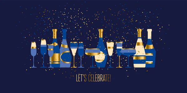 Элегантное Новогоднее Шампанское Бокалы Праздничные Элементы Классического Дизайна Веб Баннеров — стоковый вектор