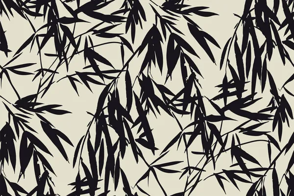 Black White Bamboo Leaves Seamless Pattern Background Fabric Textile Wrap — Stock Vector