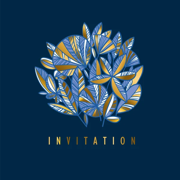 Modèle Invitation Tropicale Style Luxe Bleu Élément Vectoriel Abstrait Feuillage — Image vectorielle
