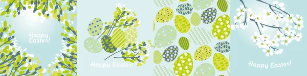 Весенний Поздравительный Поздравительный Поздравительный Обед Цветущими Деревьями Набор Пружинных Векторных — стоковый вектор