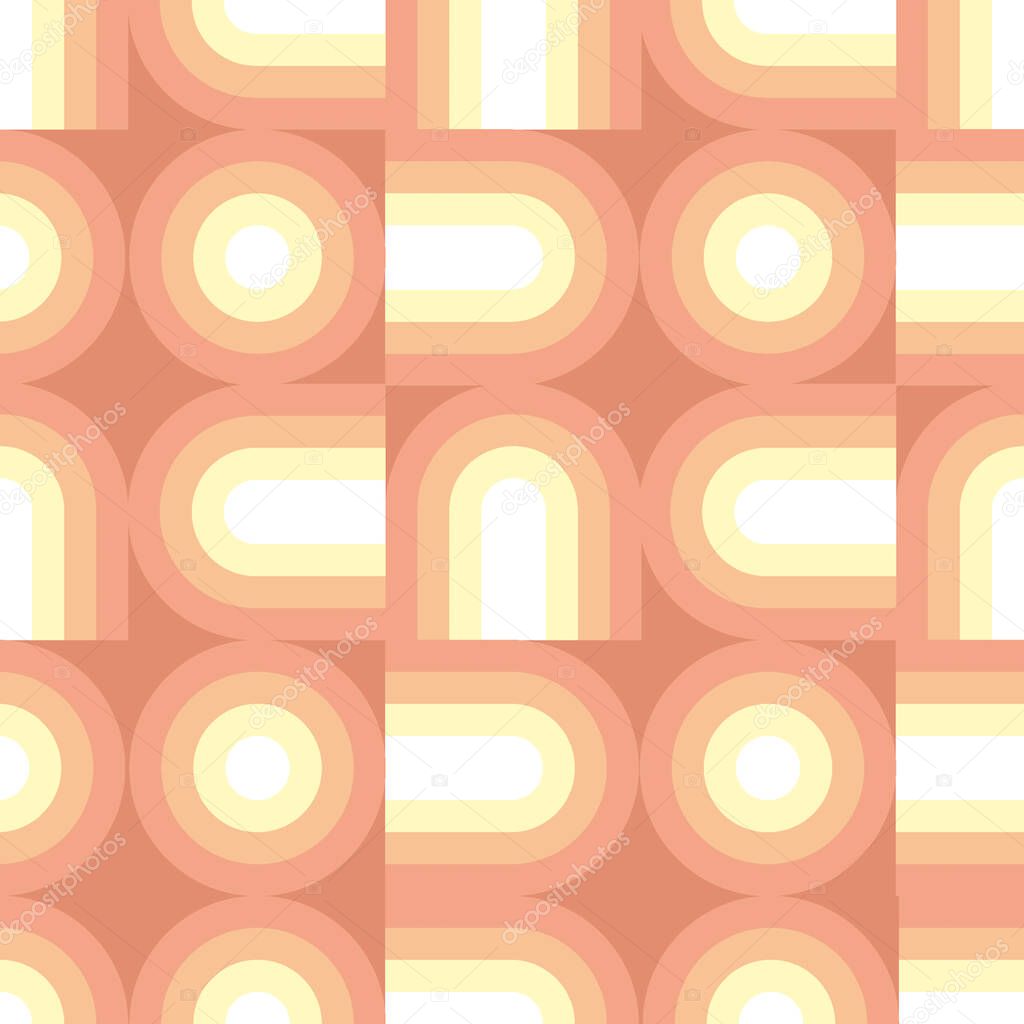 Circles and arches vintage 70s vibes seamless pattern for background, fabric, textile, wrap, surface, web and print design. Vector illustration, surface pattern design.